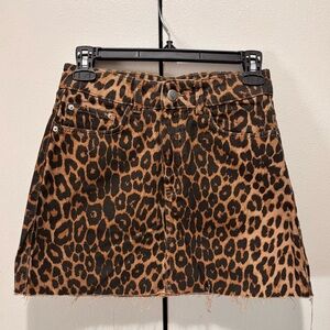 Zara TRF Leopard Print Denim Mini Skirt Brown Animal Print Y2K Size Small